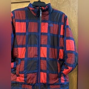 The North Face Red and Black Checkered Puffer Jacket